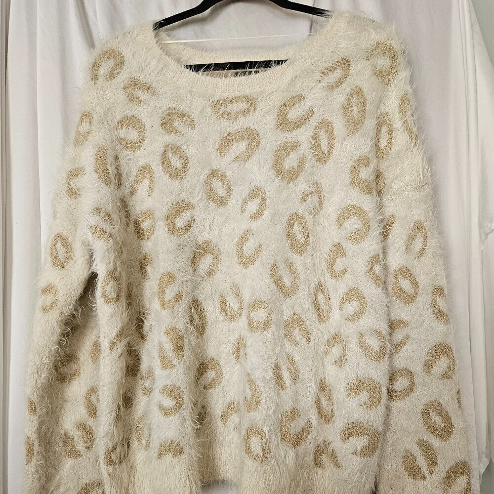 Apt. 9 Cream and Gold Eyelash Knit Leopard‎ Print Sweater XL NWOT